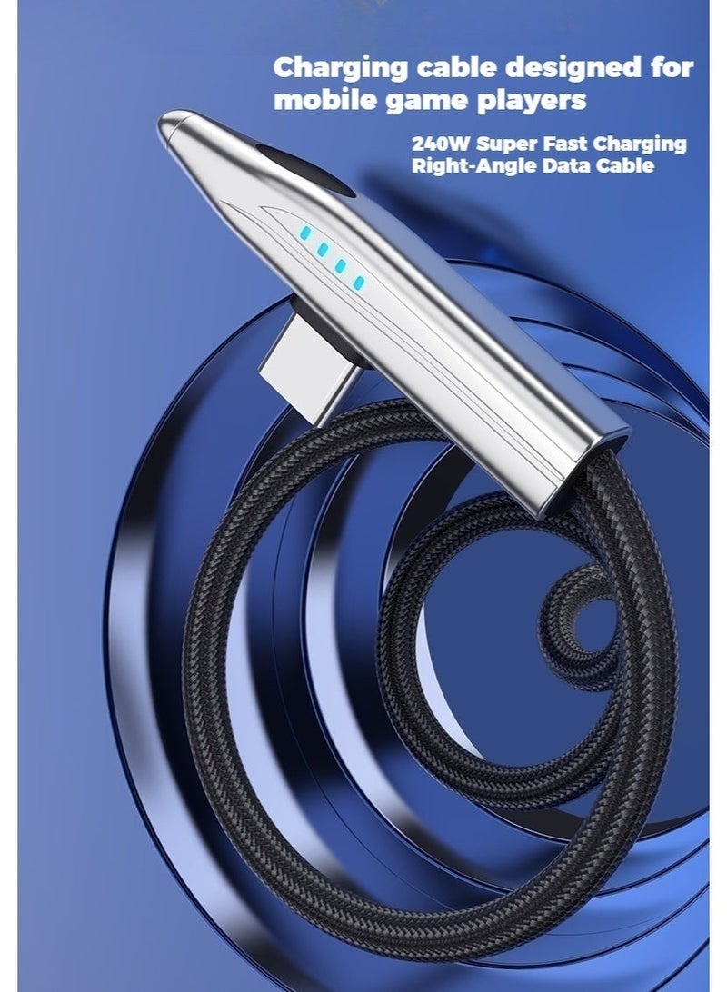 BASEMO 240W Super Fast Charging Cable, 90 Degree Angled Connector, Type-C to Type-C, 1.2m Black, Compatible with iPhone, Android, Tablets and Laptops, Ideal for Gaming,Compatible With iPhone 17 16 Series MacBook Pro iPad Pro Samsung Galaxy S24 S23 Ultra Z Fold OPPO Honor OnePlus Huawei - Image 2